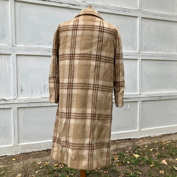 Lynn Pynn Pure Wool Long Winter Coat Vintage 60s Made in Canada Beige Plaid - Picture 7 of 16